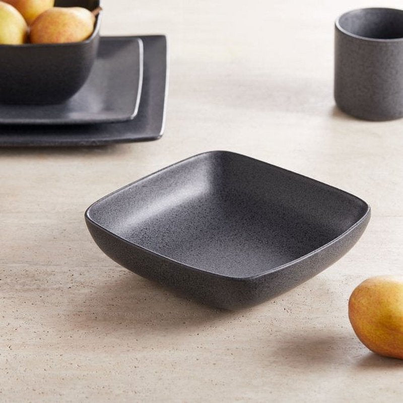Dark Gray Square Stoneware Dinner Bowl - Single