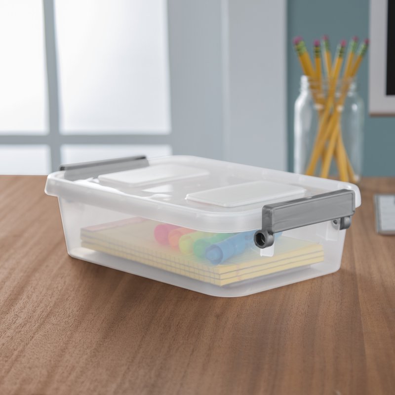 Small Modular Latching Storage Bin - 2.7 Quart Clear Plastic Bin - Gray - Variation of THIS listing