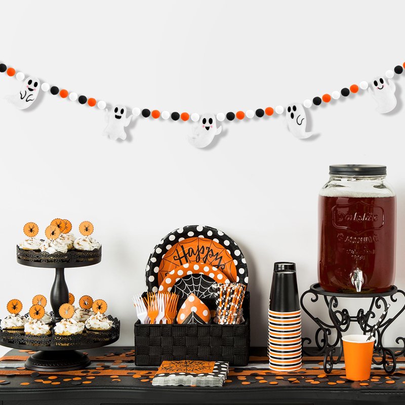 Halloween Ghost Banner Garland 6.6Ft Felt Spooky Decor for Party & Indoor Outdoor Use