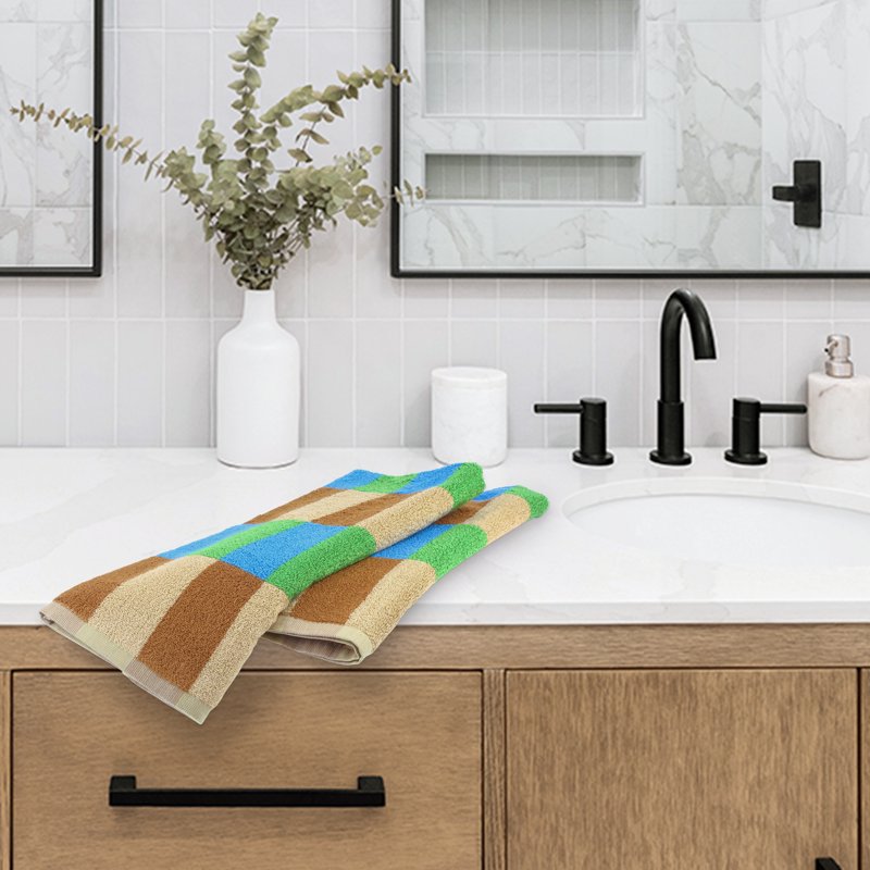 Checkered Cotton Hand Towels Set - Beige Brown 4-Piece Bathroom & Kitchen