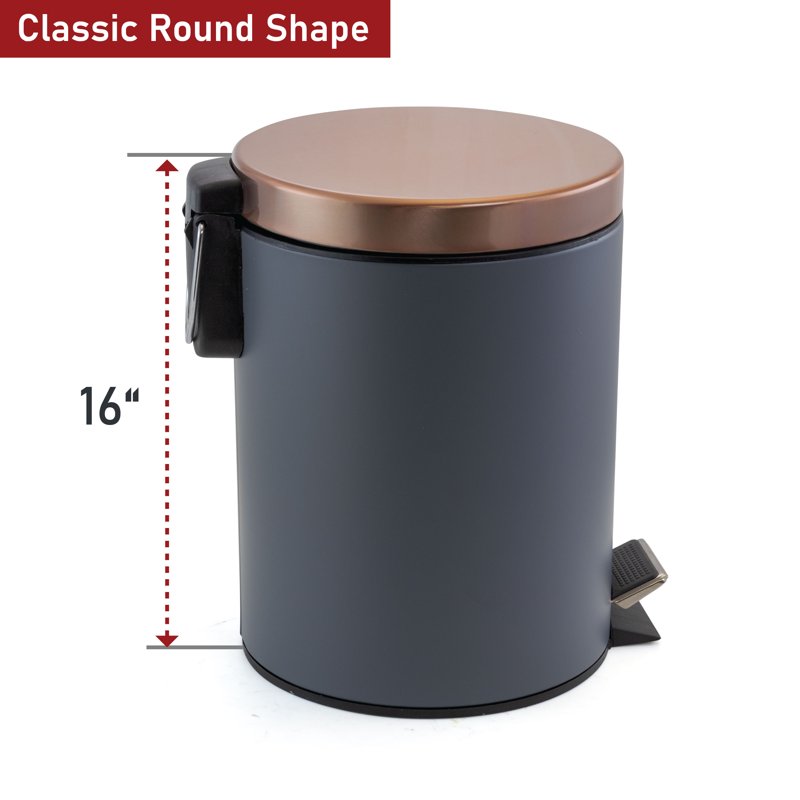 12L Gray and Copper Soft Pedal Trash Bin for Office & Kitchen