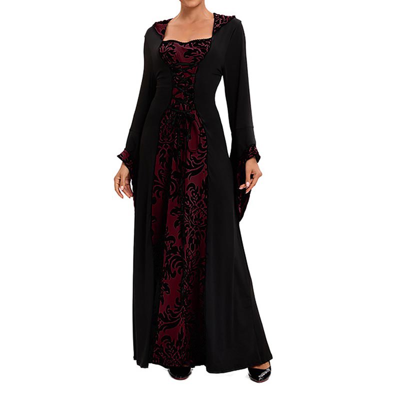 Medieval Renaissance Dress Women Long Sleeve Corset Gown - Red XXL