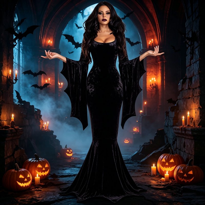 Gothic Witch Costume Dress for Women Halloween Roleplay - Black L