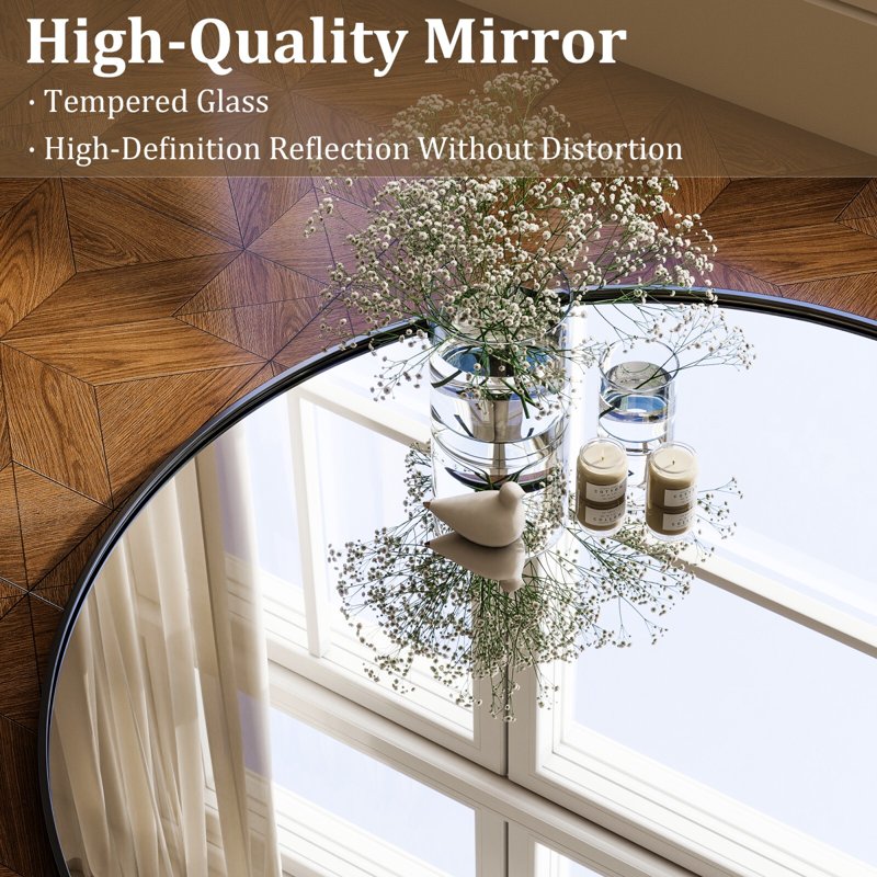 24 Inch Round Wall Mirror - Black Aluminum Frame, Modern Bathroom Mirror, Wall Mounted - Variation of THIS listing