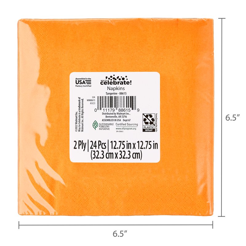 Orange Disposable Paper Napkins - 6.5 Inch, 24 Pack, Variation 6
