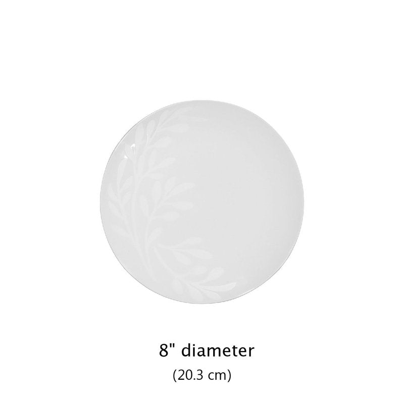 12-Piece White Stoneware Dinnerware Set - Round, Botanical