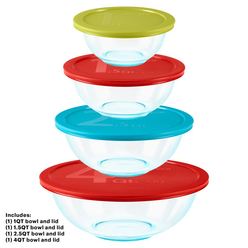 8-Piece Glass Mixing Bowl Set with Color-Coded Lids