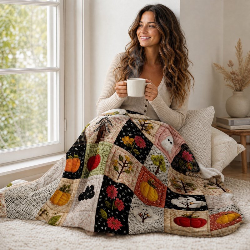 Halloween Ghost Pumpkin Throw Blanket White 70x100cm Flannel Cozy Decor