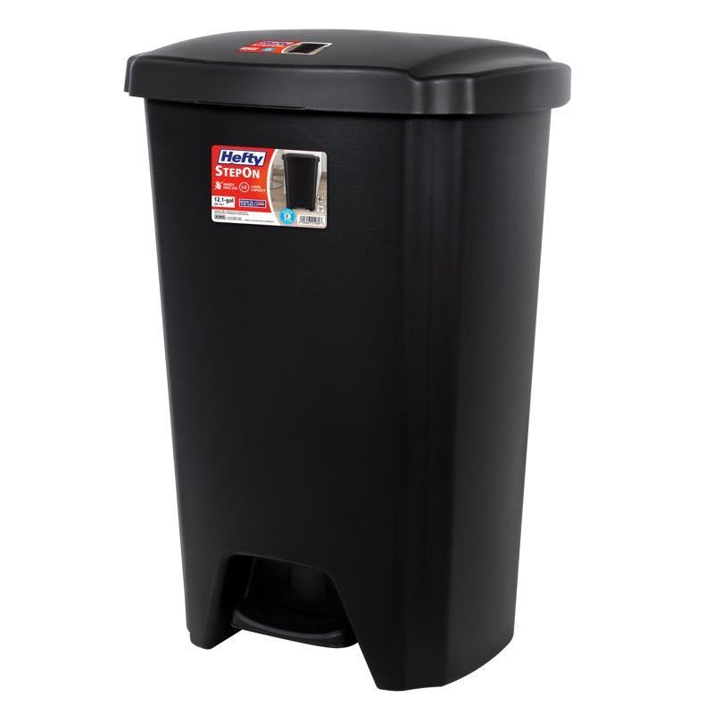 12.1 Gallon Step Trash Can with Foot Pedal Lid - Black