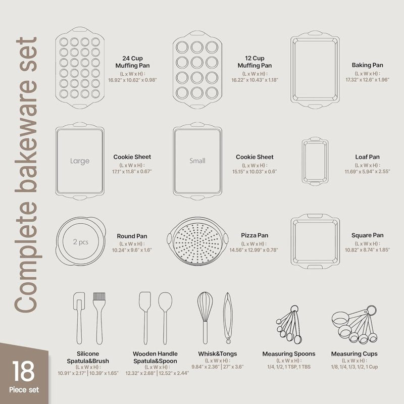 18-Piece Nonstick Baking Set with Gray Marble Coating