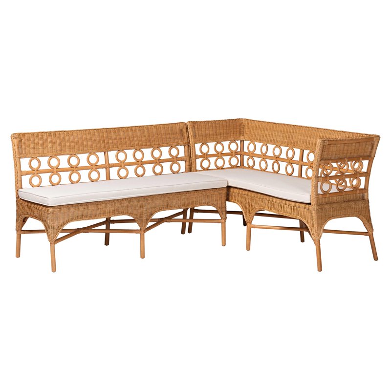 Oxford Boho Dining Nook Bench Set - 2-Piece Light Honey Rattan