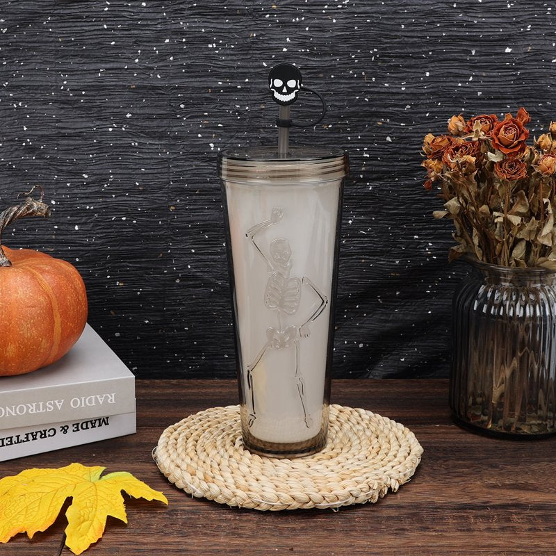 Skeleton Glow-in-the-Dark 26 oz Double-Wall Acrylic Tumbler with Silicone Straw Topper - Halloween Party Drinkware