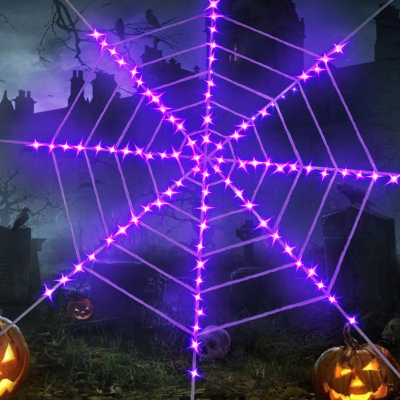 Halloween Spider Web Lights with Giant Spider - Battery Powered, Purple LED, 11.8ft, 4-Pack - White Variation