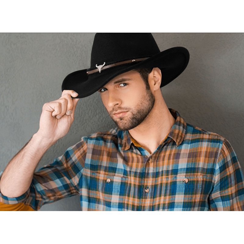 Black Wide Brim Cowboy Hat for Adults Unisex Western Rodeo Costume