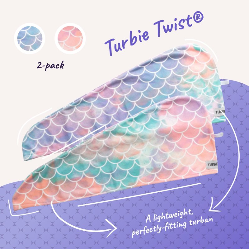 Mermaid Two Pack Microfiber Hair Towel Wrap for Women Men Kids - Quick Dry Turban