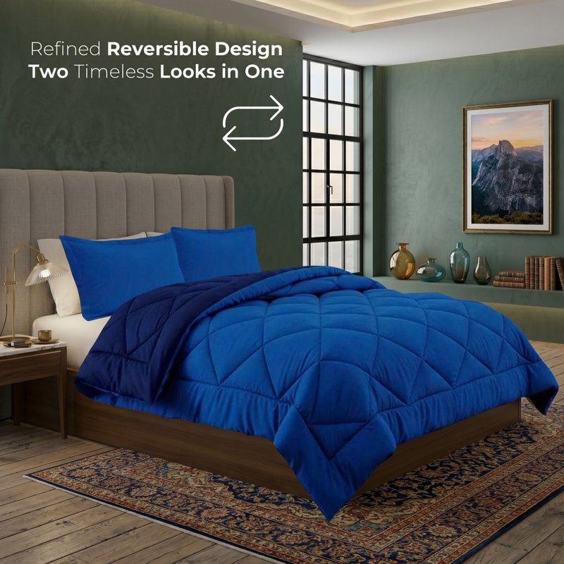 Twin/Twin-XL Luxury Power Comforter Set Navy/Aqua Reversible Microfiber