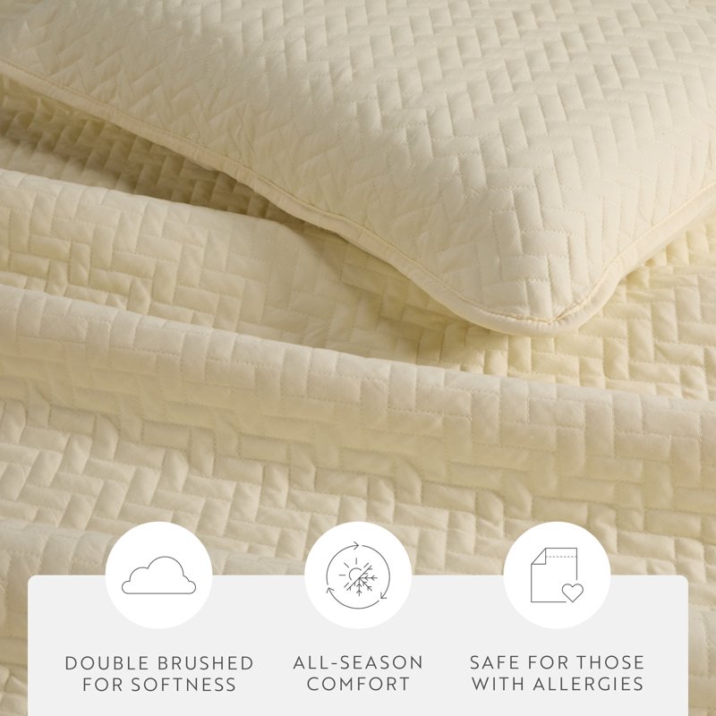 Twin XL Yellow Herring Pattern Quilted Coverlet Set - Noble Linens