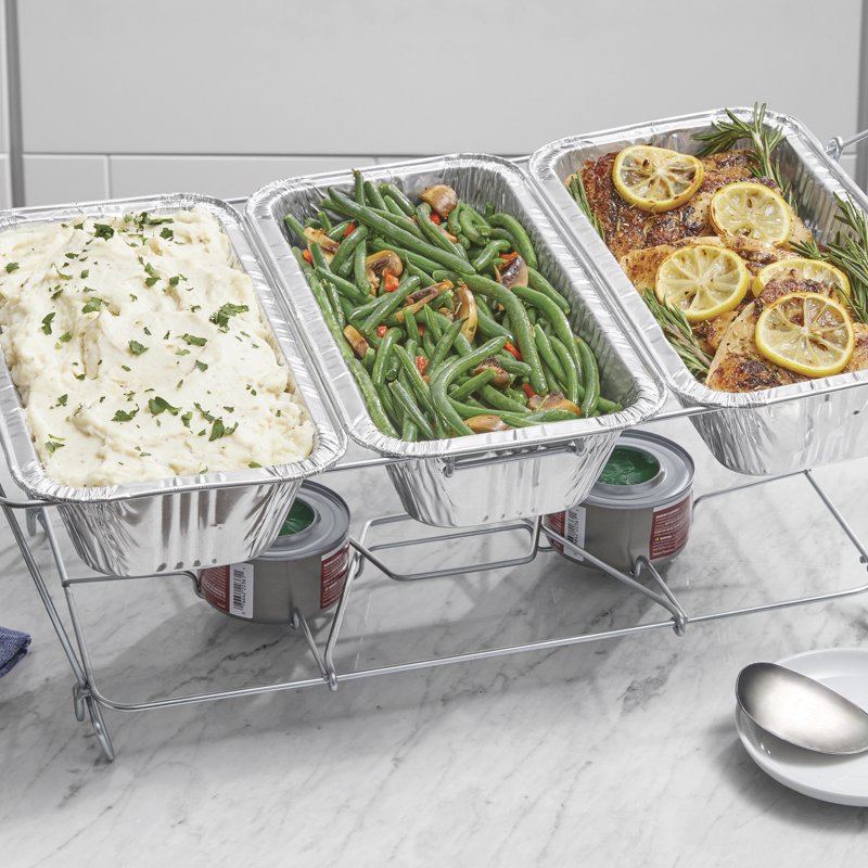 1/3 Steam Table Pans - Aluminum Disposable Catering Pans, 6 Count - 12.63 in x 6.5 in