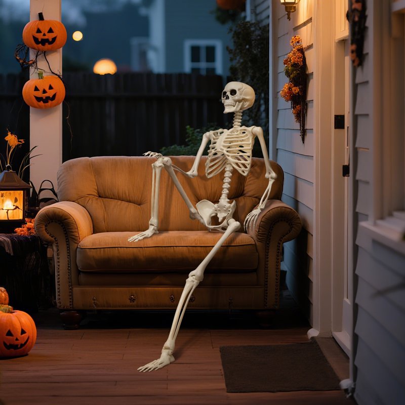 5.4 Ft Life-Size Poseable Halloween Skeleton Decoration Indoor Outdoor