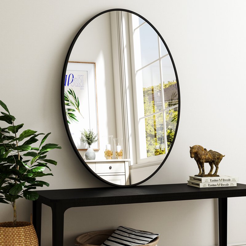 Oval Bathroom Wall Mirror 24x36 Black - Elegant & Durable Frame