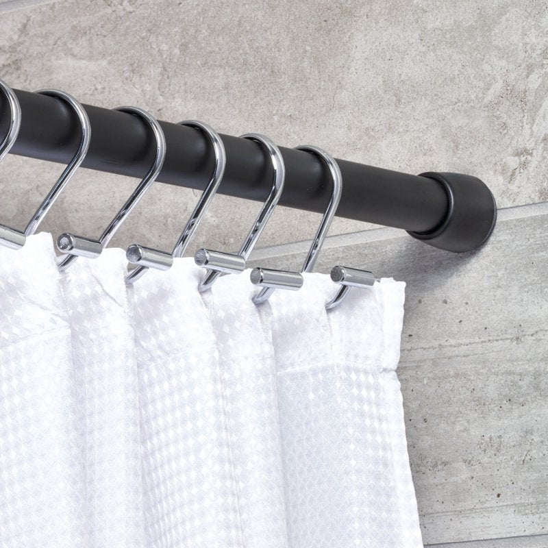 Adjustable Metal Shower Curtain Rod - Matte Black Tension 26-42 Inches with Rubber Feet - iDesign