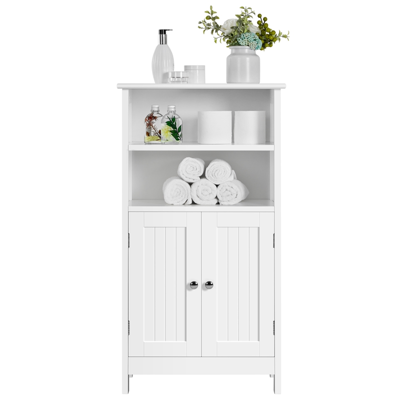 5-Tier Wooden Bathroom Floor Cabinet with Adjustable Shelves - White Storage Furniture