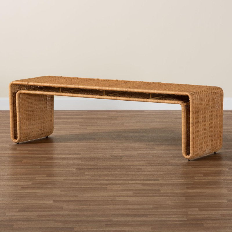Boho Accent Bench - Handcrafted Natural Rattan - Light Honey