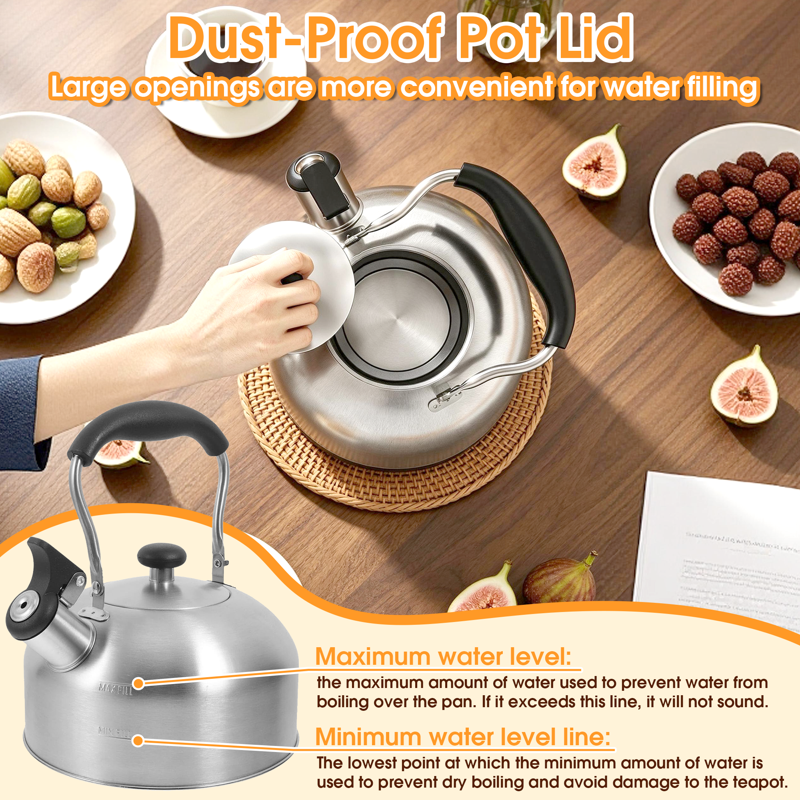 2L Stainless Steel Whistling Tea Kettle for Gas & Induction Stovetops