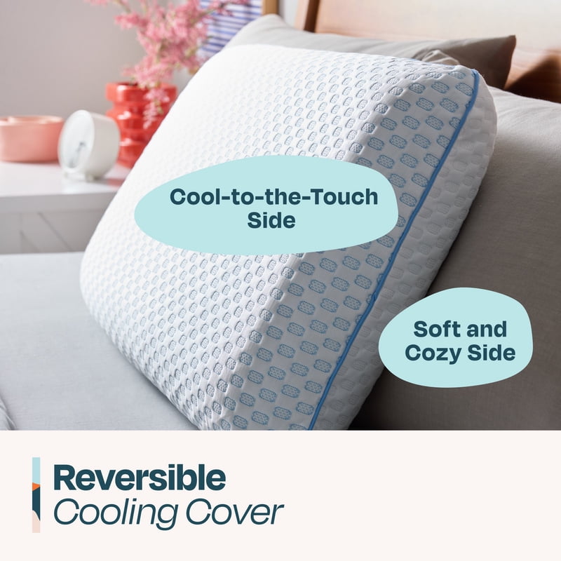 King Size Cooling Bed Pillow with Gel Memory Foam & Reversible Cover - Medium Feel