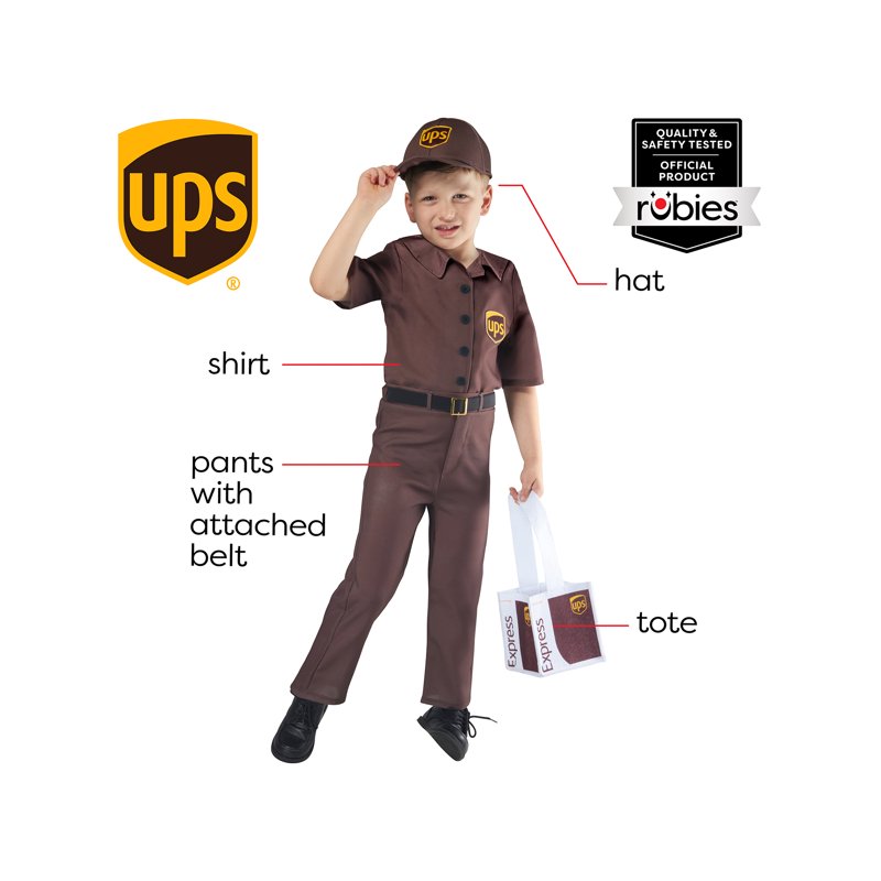 Toddler UPS Delivery Driver Costume 4T with Cap & Package Tote by Rubies