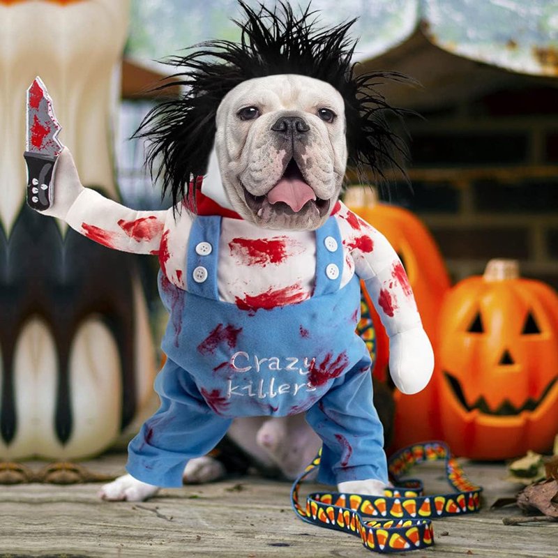 XL Blue Deadly Doll Dog Halloween Costume - Funny Pet Cosplay Outfit