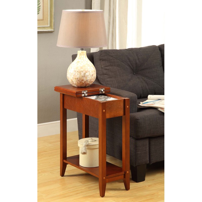 Flip Top End Table with Shelf - Multiple Finishes Available