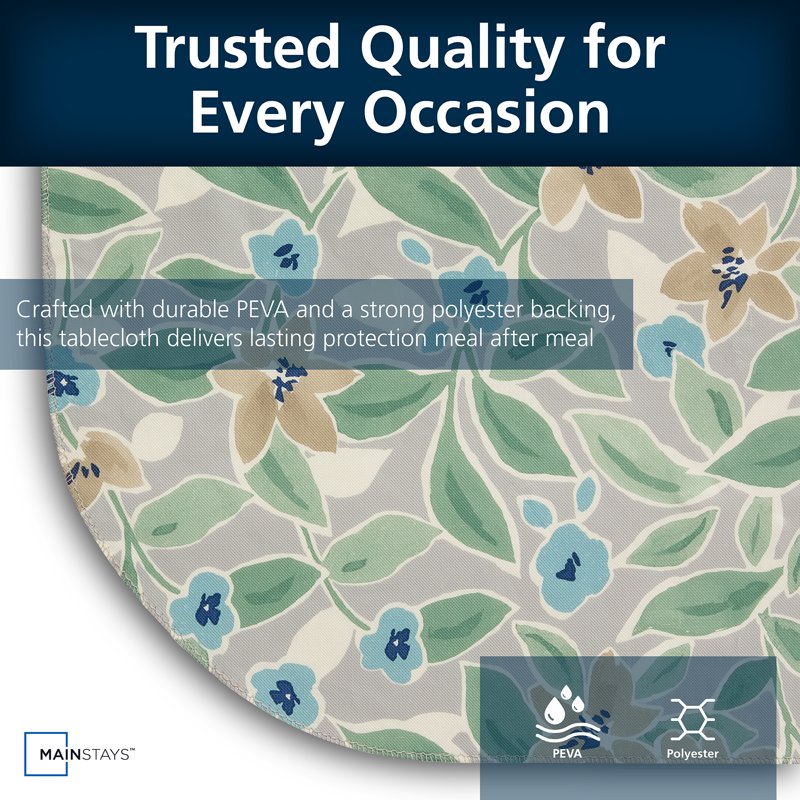 PEVA Floral Tablecloth - Indoor & Outdoor 60" x 102" Grey Floral