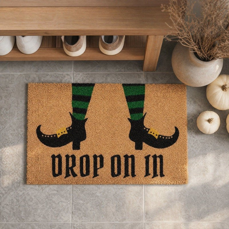 Halloween Witch Feet Doormat - Absorbent Coir Entry Rug with Striped Socks - Variation of THIS listing 11_Halloween Doormat_Prod58