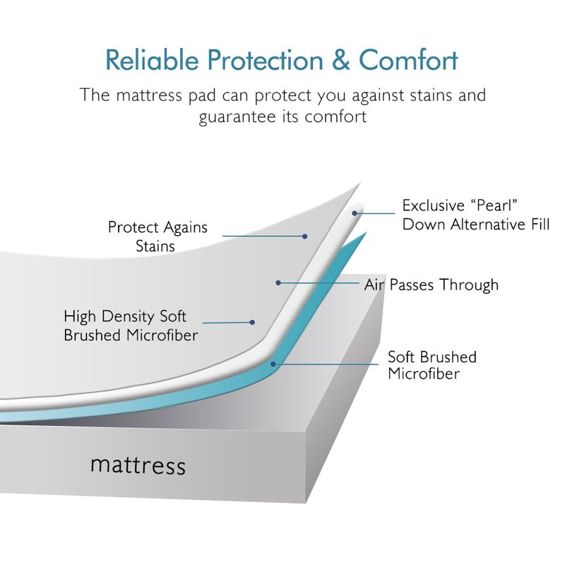 King Quilted Mattress Pad - Microfiber Comfort, Diamond Pattern, Hypoallergenic