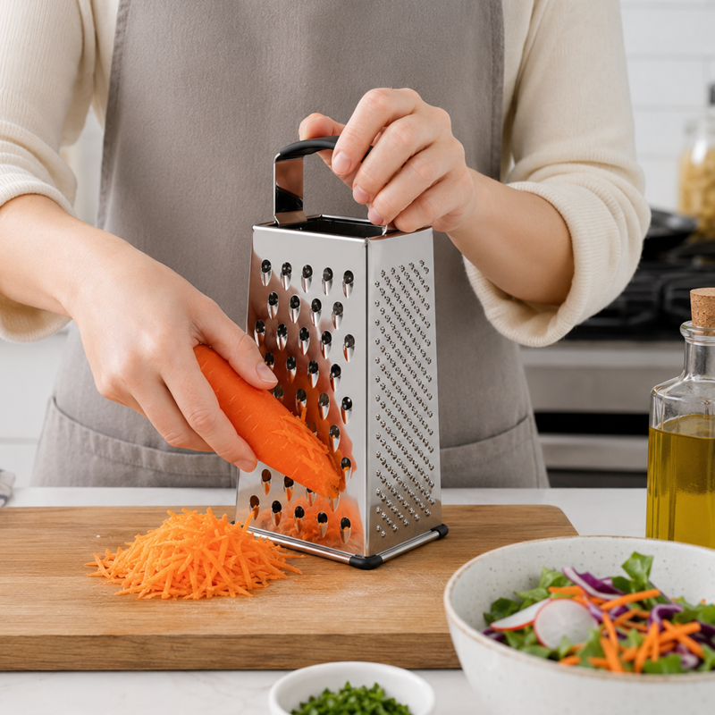 4-Sided Stainless Steel Grater - 9 Inch with Soft Grip Handle