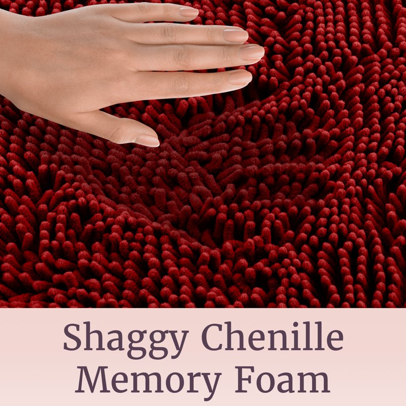 Memory Foam Bath Mat 58x24 Plush Chenille Rug - Burgundy