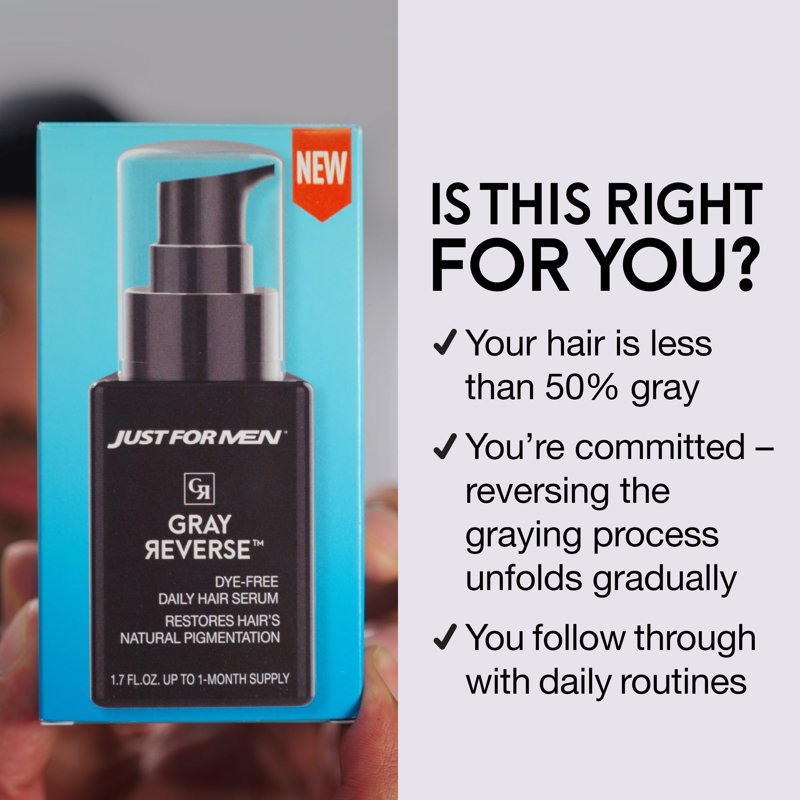 Gray Hair Reverse Daily Serum for Men, 1.7oz Dye-Free Anti-Gray Treatment