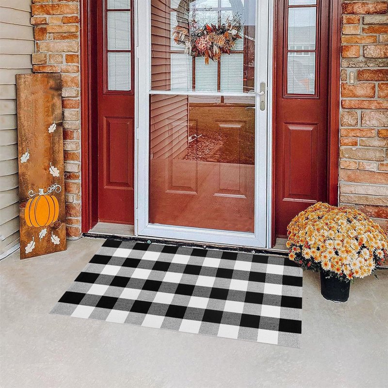 Outdoor Fall Rug - Extra Soft Woven Plaid Doormat for Front Door & Porch - Variation #5