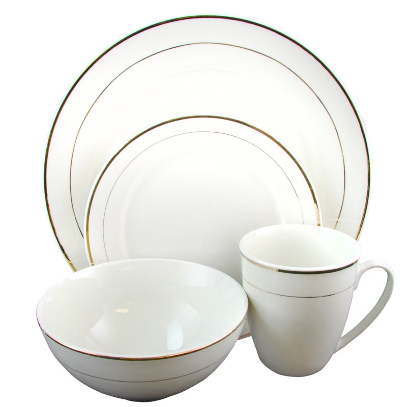 16-Piece Ceramic Dinnerware Set with Double Gold Bands