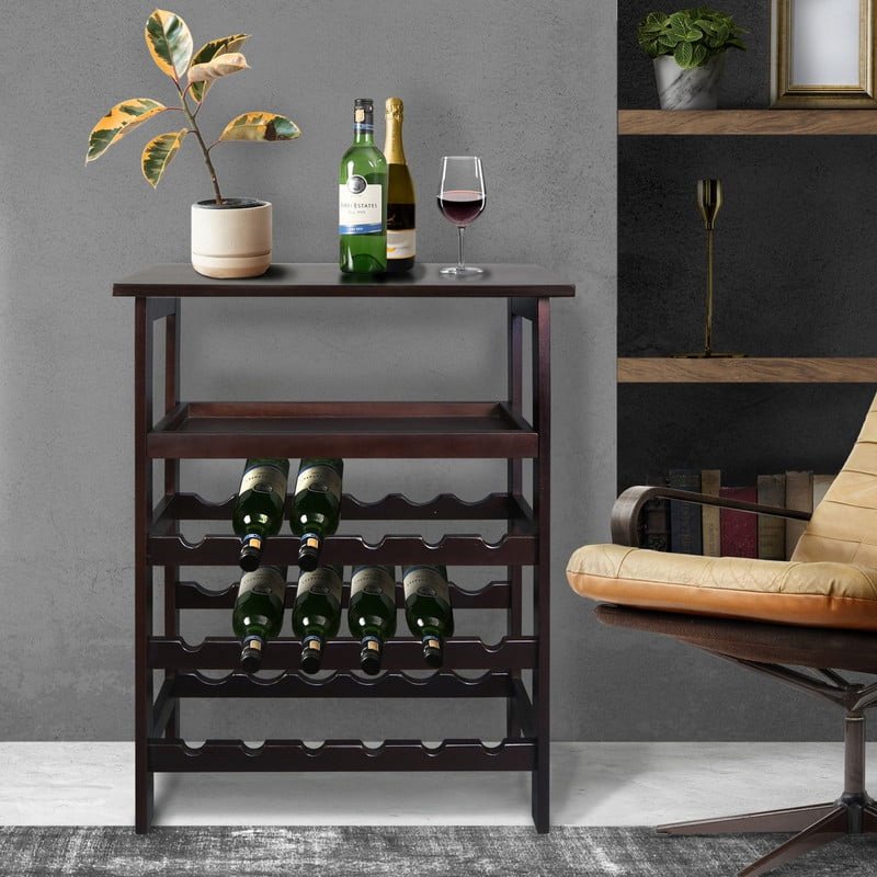 Solid Wood 18-Bottle Freestanding Wine Rack with Tabletop