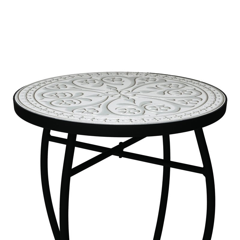 Outdoor Round Side Table with Mosaic Ceramic Tile Top