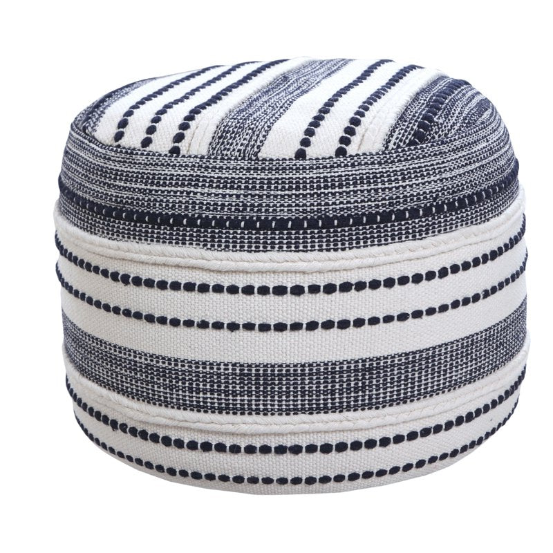 Navy Blue Indoor Pouf Ottoman - 14x18 Inch Round Cushions for Living Room & Bedroom - Sturdy Cotton, Supportive EPS Filling, Handcrafted