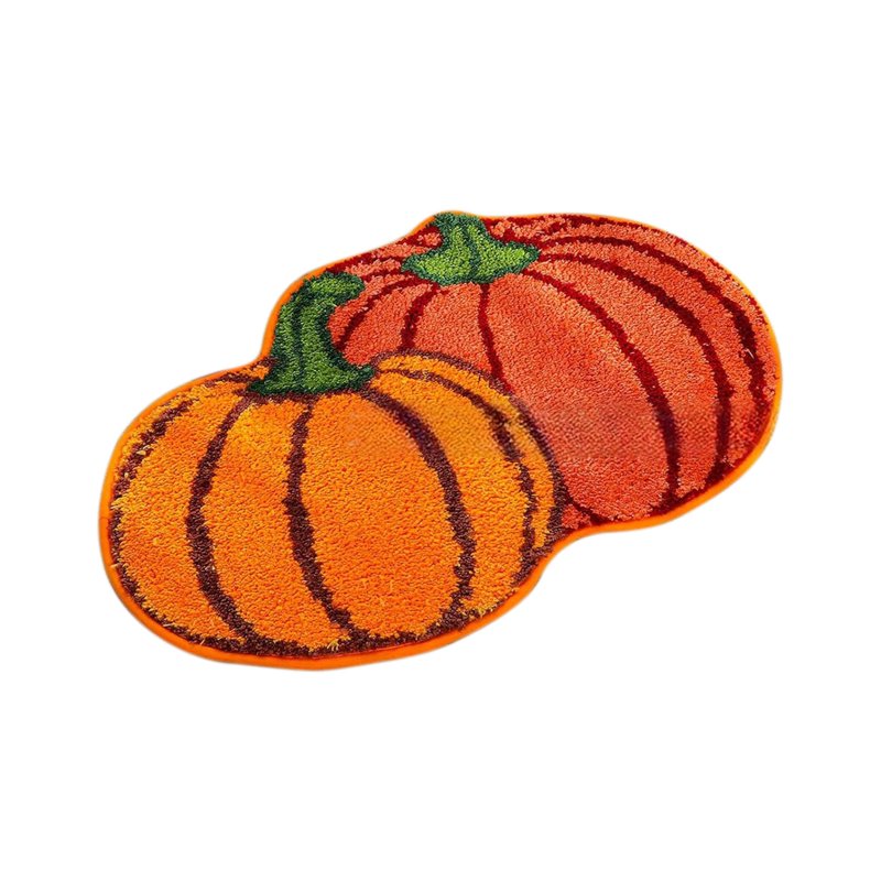 Pumpkin Shape Fall Bathroom Rug with Non-Slip Back - 24x16 Inch, Orange, Variation B