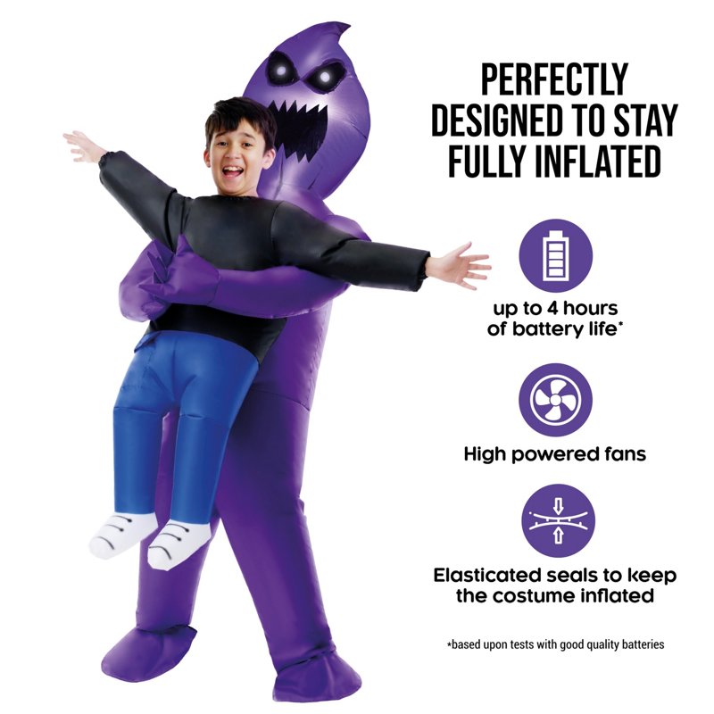 Kids Inflatable Ghost Costume with Light Up Purple Ghoul for Halloween