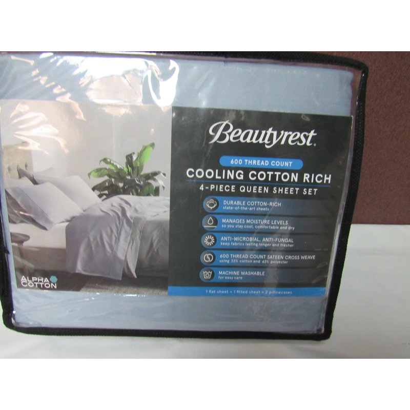 Queen Cooling Cotton Rich Sheet Set - Blue, 600 Thread Count Luxury Bedding