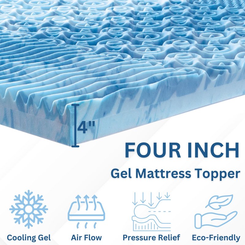 Full Size 4-Inch Cooling Gel Memory Foam Mattress Topper with Multi-Zone Support