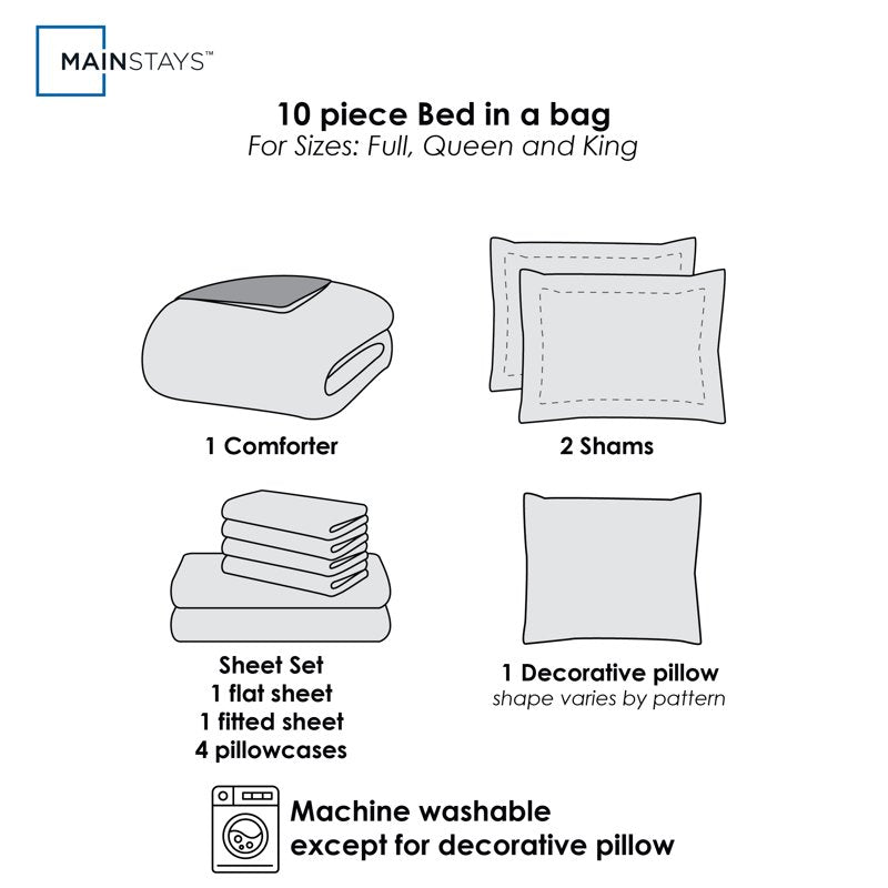King Faux Fur Bed in a Bag Comforter Set with Sheets - Black