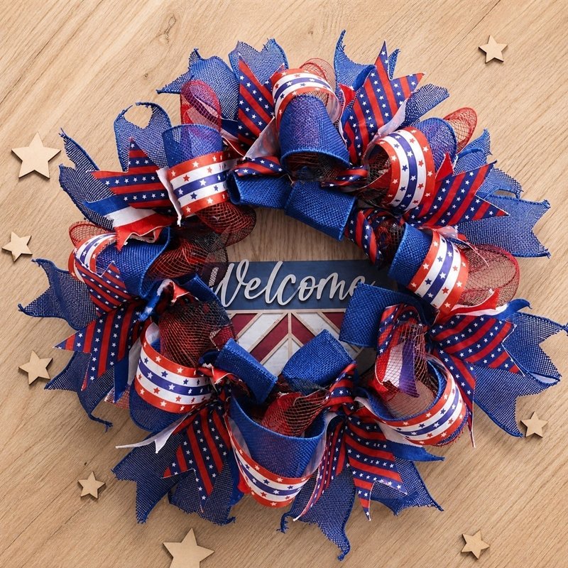 Patriotic Wreath with Red White Blue Hydrangeas - 250th Anniversary Decoration Z0E