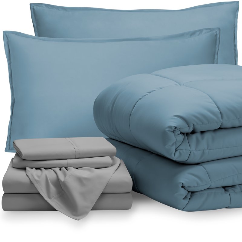Bare Home Microfiber Bed in a Bag Set - Full XL Coronet Blue & Light Gray